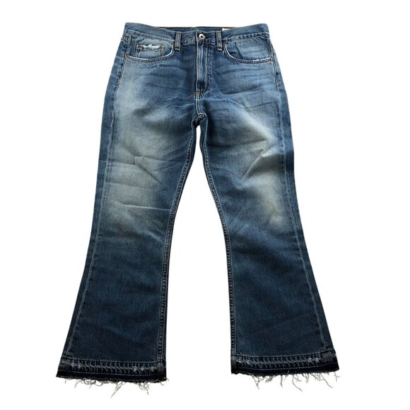 Rag & Bone Women's Jeans Size 29 Retro 70s Flare Frayed Hem Cropped Casual Blue - Picture 1 of 16